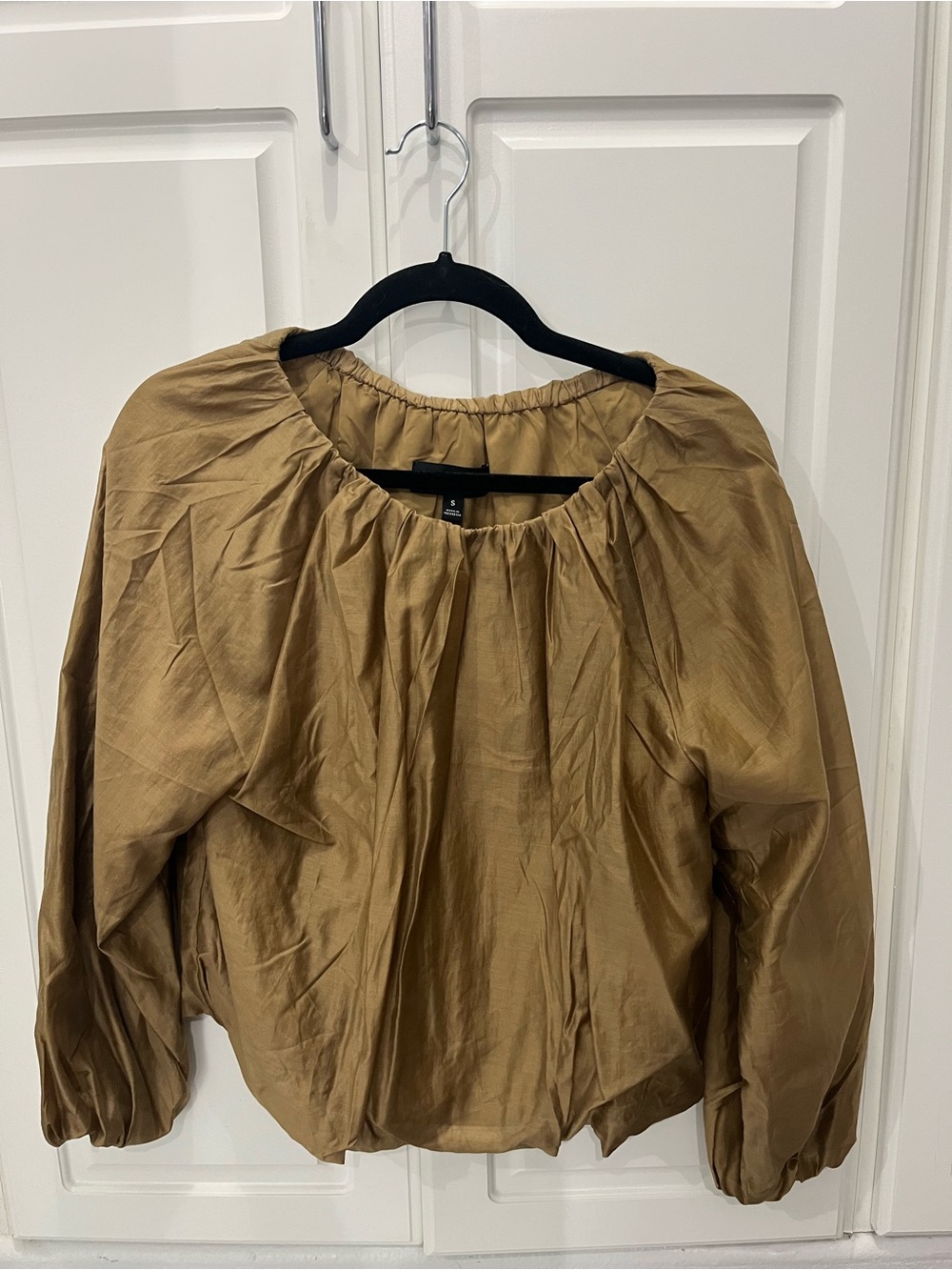 Banana Republic Tan Gathered-Neck Balloon Sleeve Blouse
